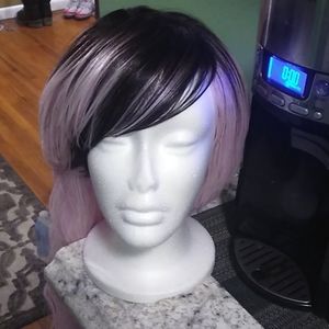 Hair pink and black wig